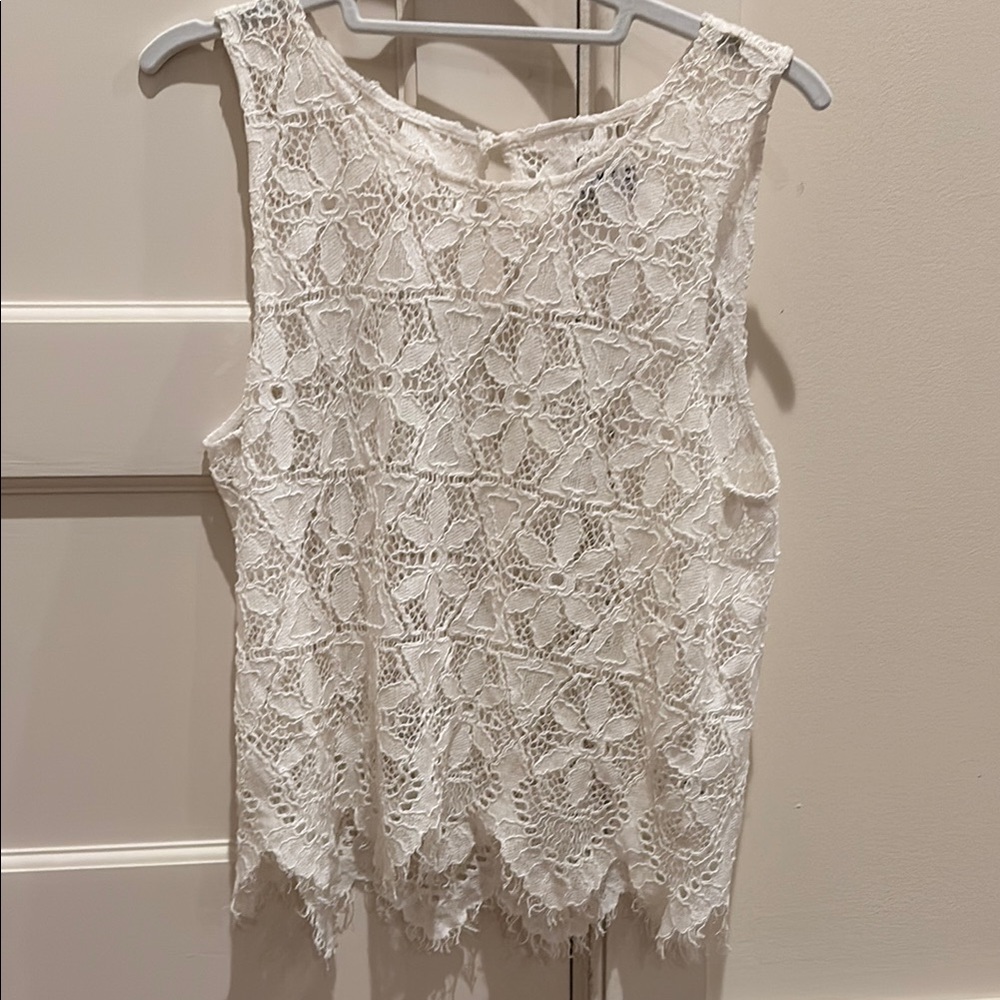 Frame White Lace Sleeveless Top